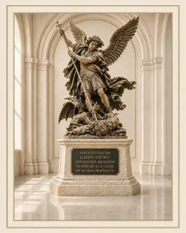 St. Michael statue representing the Great Work of Applied Vitalism