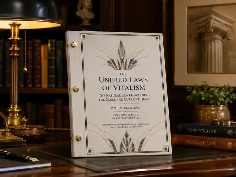 The private press edition of The Unified Laws of Vitalism on a desk